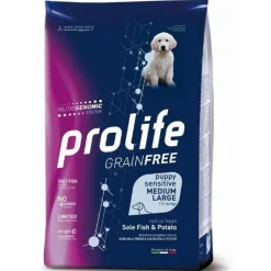 Prolife Grain Free Sensitive Sole Fish & Potato Cibo Secco Per Cani Cuccioli Taglia Media/Grande Sacco 2,5 kg