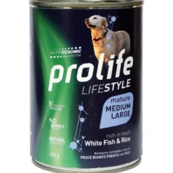Prolife Lifestyle Pesce Bianco Fresco Cibo Umido Per Cani Maturi Taglia Media/Grande Lattina 400g