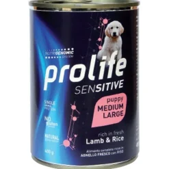 Prolife Sensitive Agnello Fresco Con Riso Cibo Umido Per Cuccioli Taglia Media/Grande Lattina 400g