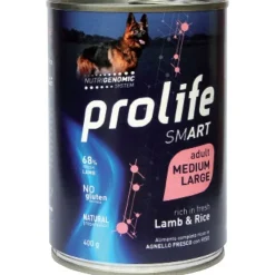 Prolife Smart Agnello Fresco Con Riso Cibo Umido Per Cani Adulti Taglia Media/Grande Lattina 400g
