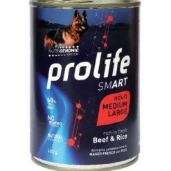 Prolife Smart Manzo Fresco Con Riso Cibo Umido Per Cani Adulti Taglia Media/Grande Lattina 800g