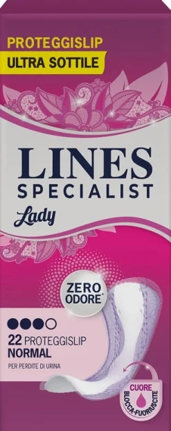 Proteggislip per Incontinenza Urinaria Lines Specialist Lady Light Normal Ultra Sottile 22 Pezzi