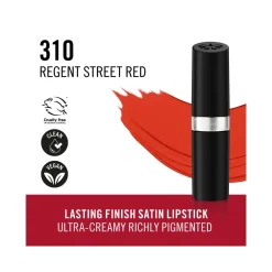 Rimmel Lasting Finish Rossetto Satinato Idratante Formula Vegana 4g 310 Regent Street Red