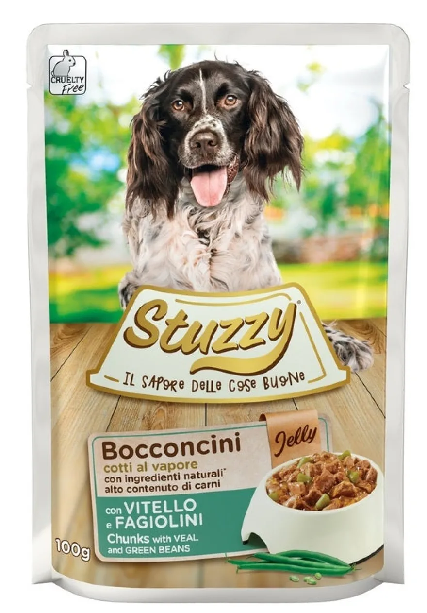 Stuzzy Bocconcini Jelly Con Vitello/Fagiolini Per Cani Adulti Bustina 100g