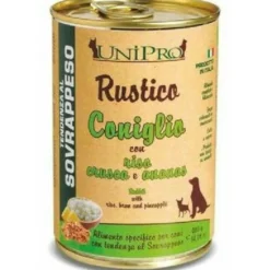 Unipro Rustico Coniglio Con Riso/Crusca/Ananas Per Cani Sovrappeso Barattolo 400g