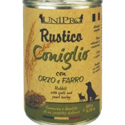 Unipro Rustico Coniglio Orzo Farro Cibo Cane Adulto Barattolo 400g