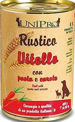 Unipro Rustico Vitello Pasta Integrale Carote Cibo Cane Adulto Barattolo 400g