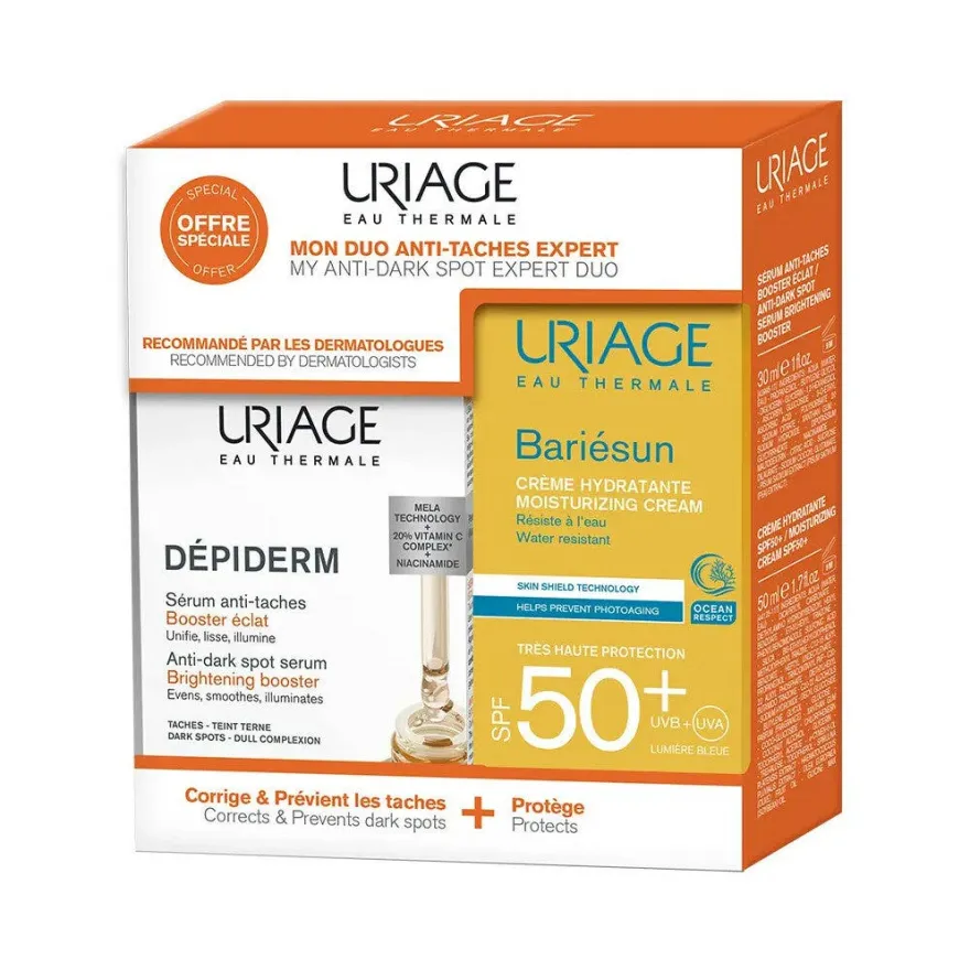 Uriage Cofanetto Depiderm Siero Anti-Macchie 30ml + Bariesun Crema SPF50+ 50ml